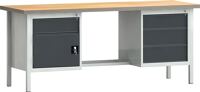 Werkbank PW 700, NW-Nr.: 9000427117 B2000xT700xH840mm Buche, Multiplex lichtgrau/grau 4 Schubl.1 Tür KLW-LUTZ, BETRIEBSEINRICHTUNGEN  
