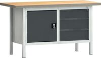 Werkbank PW 700, NW-Nr.: 9000427123 B1500xT700xH840mm Buche, Multiplex lichtgrau/grau 3 Schubl.1 Tür KLW-LUTZ, BETRIEBSEINRICHTUNGEN  