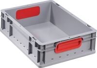 Transportstapelbehälter, NW-Nr.: 9000448240 L400xB300xH120mm grau PP, geschlossener Griff rot Seitenwände geschl.ALLIT  