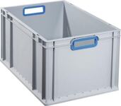 Transportstapelbehälter, NW-Nr.: 9000448257 L600xB400xH320mm grau PP, offener Griff blau Seitenwände geschl.ALLIT  