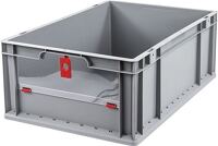 Transportstapelbehälter, NW-Nr.: 9000448264 L600xB400xH220mm grau rot, PP m.Klappscheibe Seitenwände geschl.ALLIT  