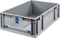 Transportstapelbehälter, NW-Nr.: 9000448273 L600xB400xH170mm grau, blau PP m.Klappscheibe Seitenwände geschl.ALLIT  