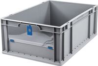Transportstapelbehälter, NW-Nr.: 9000448274 L600xB400xH220mm grau, blau PP m.Klappscheibe Seitenwände geschl.ALLIT  