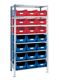 Steckregal, NW-Nr.: 9000449840 H2000xB1000xT500mm, Grundregal 8 Stahlböden 12 x MK2 blau,9 x MK2 rot