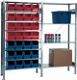 Steckregal, NW-Nr.: 9000449842 H2000xB1000xT400mm, Grundregal 8 Stahlböden 12 x MK3 blau,16 x MK3, rot