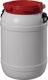Weithalsfass 68,0l PE, NW-Nr.: 9000450105 weiß m.rotem Deckel m.2, Tragegriffen Einfüllöffnung-D.282mm
