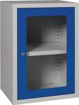 Hängeschrank, NW-Nr.: 9000453655 H600xB400xT300mm, Sichtfenster,1 BD Stahlbl.lichtgrau/enzianb, lau  