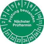 Mehrjahresprüfplakette, NW-Nr.: 9000477078 D.30mm Prüfung bestanden, 21-26 Folie Btl.a 100 St   