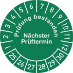 Mehrjahresprüfplakette, NW-Nr.: 9000477118 D.30mm Prüfung bestanden, 25-30 Folie Btl.a 100 St   