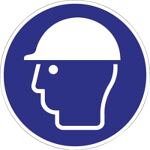 Gebotszeichen, NW-Nr.: 9000477505 Kopfschutz benutzen, D.200mm blau/weiß Kunststoffschild, ASR A1.3/DIN EN ISO 7010  