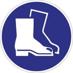 Gebotszeichen, NW-Nr.: 9000477515 Fußschutz benutzen, D.200mm blau/weiß Folie selbstklebend, ASR A1.3/DIN EN ISO 7010  