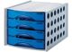 Schubladenbox 4Schubl. lichtgrau Schubl.blau-transluzent H234xB289xT390mm