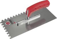 Glättekelle L.280mm B.130mm Zahn 10x10 rostfr.m.Softheft VA S.0,7mm SCHWAN