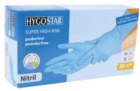 Hygostar Nitril-Einmalhandschuhe SUPER HIGH RISK Nr. 26666, blau, ungepudert, 0,25 mm, Gr. S lebensmittelecht (VE à 50 Stück)  