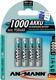 Ansmann Akku-Batterie Micro AAA # 876110 Blisterkarte mit 4 Stück # 1000 mAh   